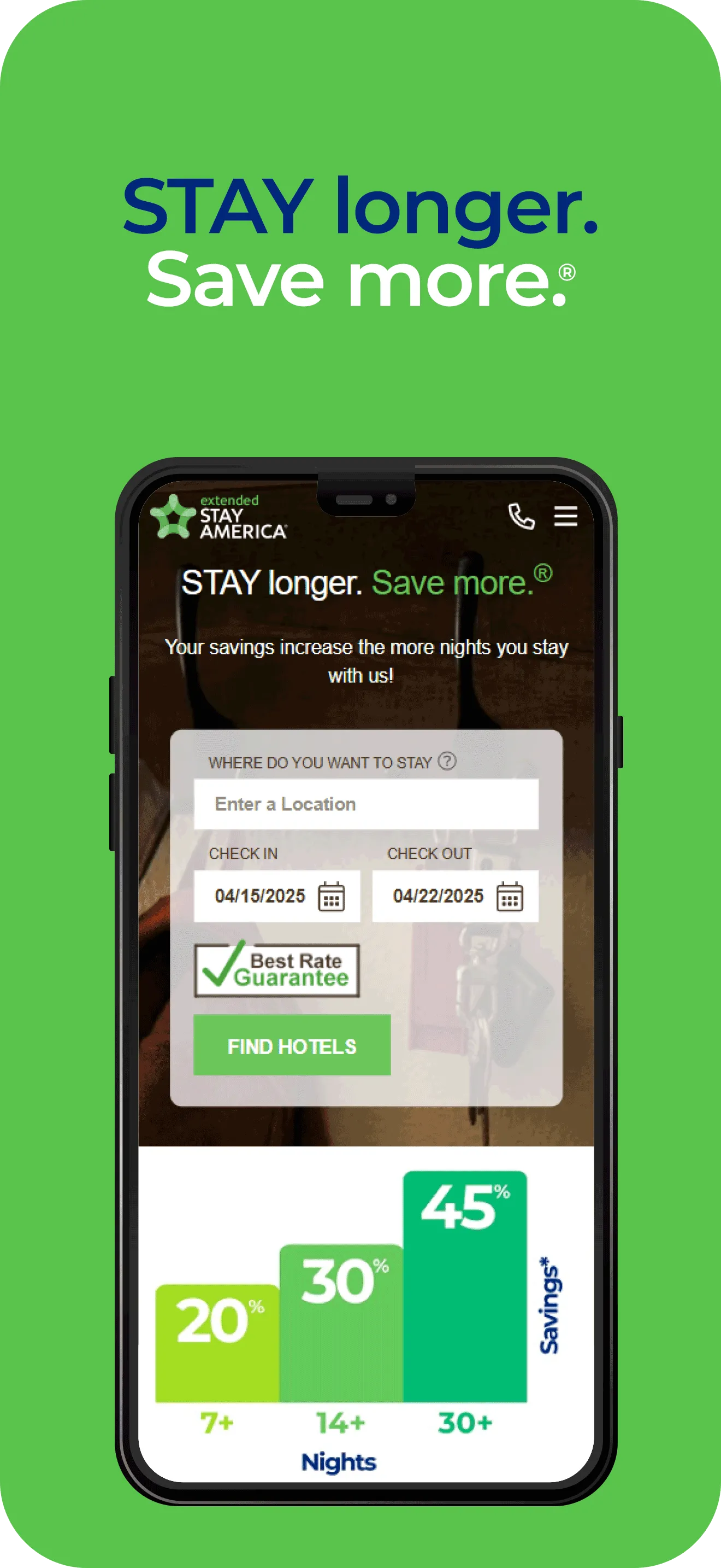 Extended Stay America mobile app preview screen