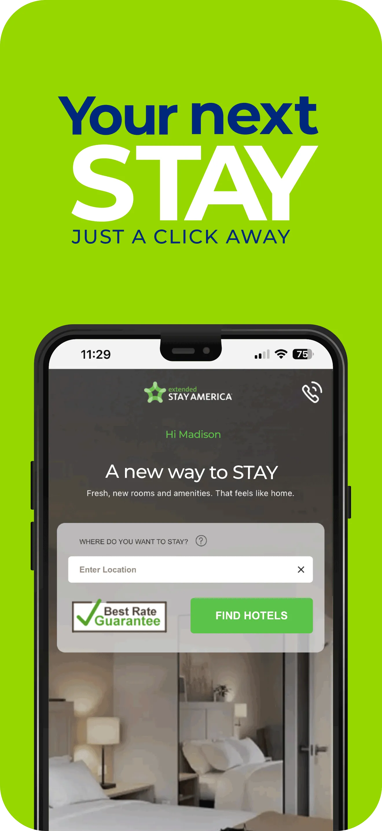 Extended Stay America mobile app preview screen